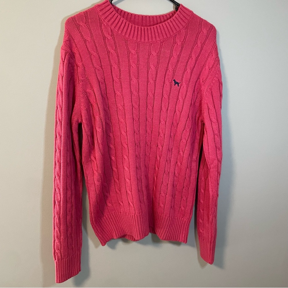 Simply Southern Salmon Pink Cable Knit Sweater Women’s Large Dog Emma Prep Warm